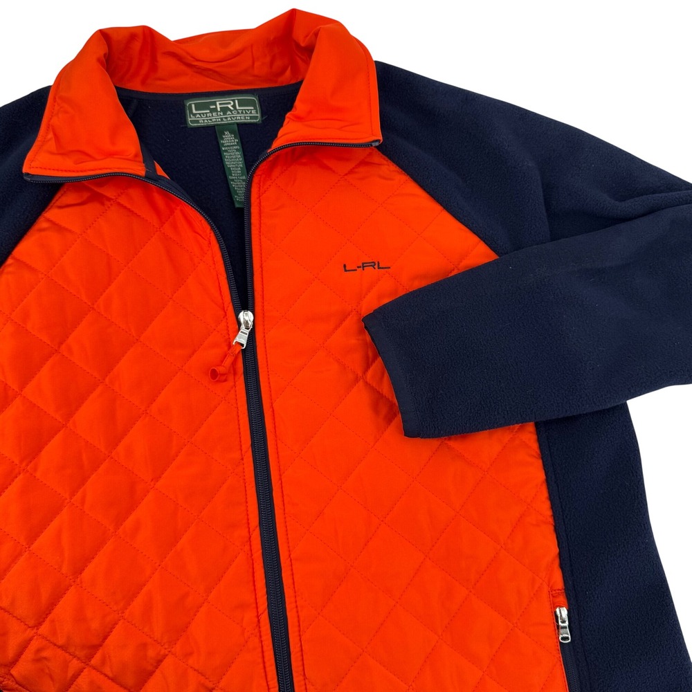 Lauren Active Ralph‎ Lauren Fleece Jacket Womens XL Orange Navy Quilted Full Zip